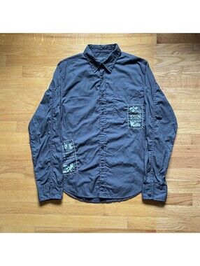 GUESS Los Angeles Graphic Patch Long Sleeve Button-Up Shirt Men’s Large Grey Y2K